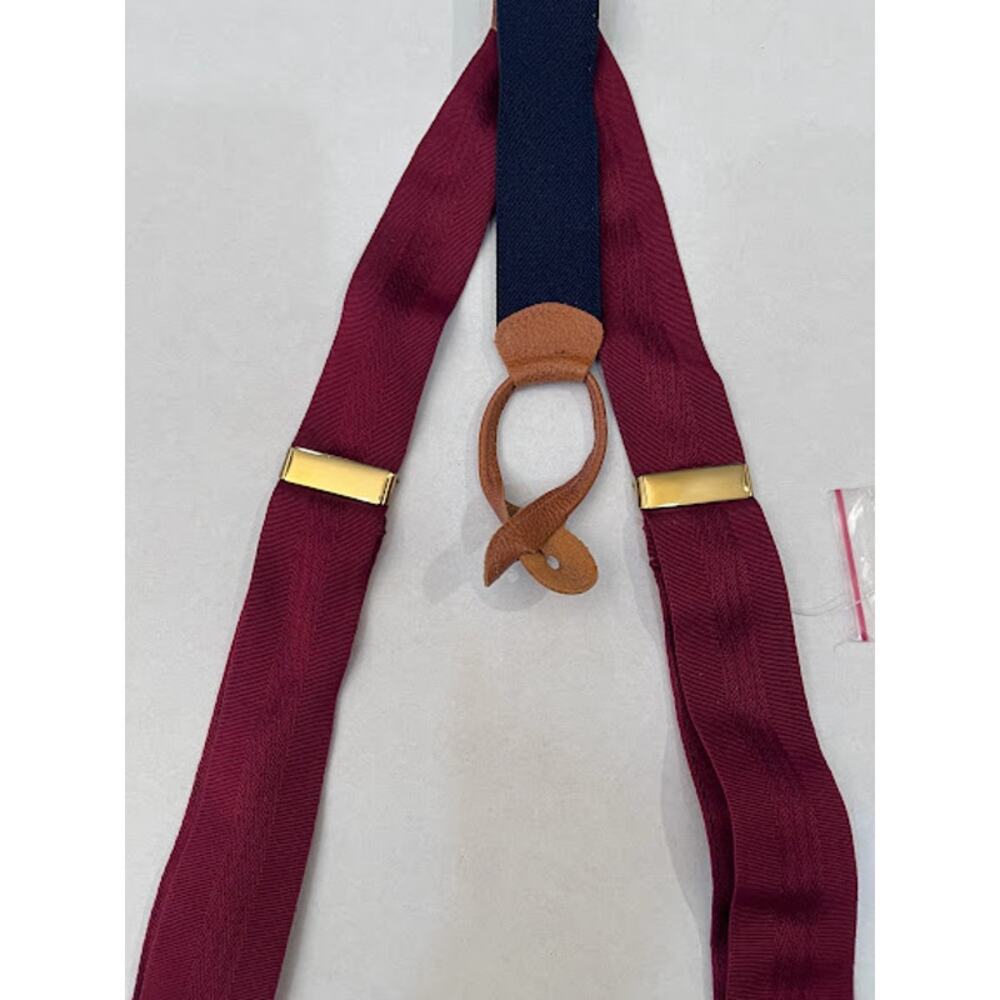 Vintage Silk Suspenders Maroon Brown Leather Fully Expandable